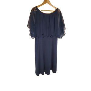 80s Navy Dress with Sheer Drapey Short Sleeve Top
